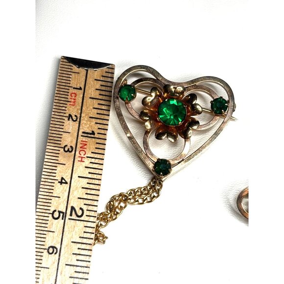 Vintage LINC 1/20 12KGF 1Heart & Key Brooch With Green Gemstones - Picture 8 of 11